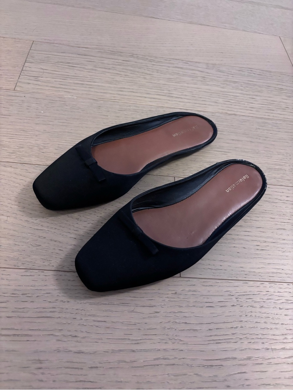 Reformation Black Square Toe Ballet Flats with Bow